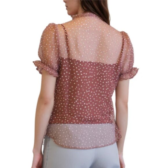 Pleione Sheer Ruffle Front Sleeve Blouse - size small - Picture 2 of 6